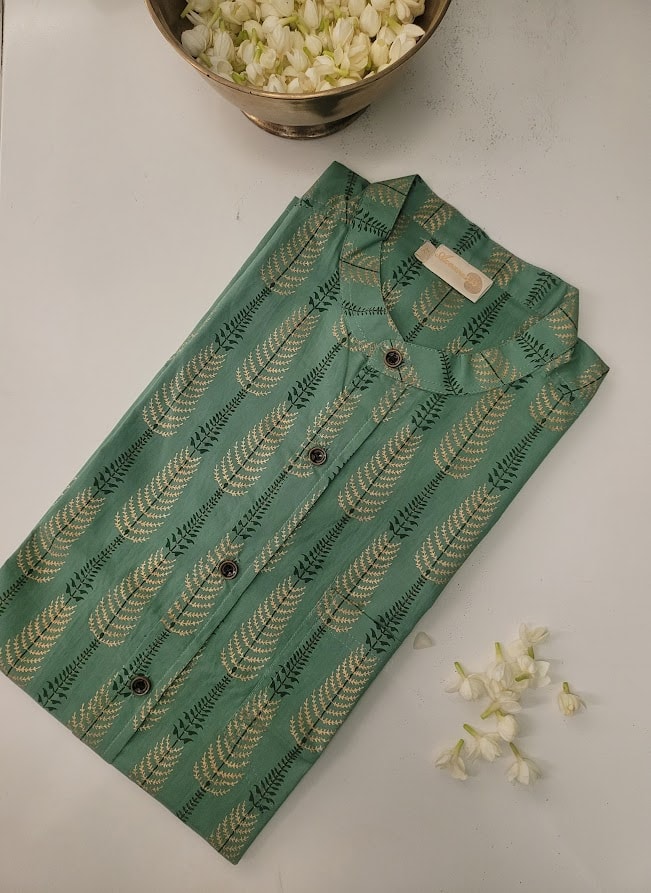 Green gold printed shirt