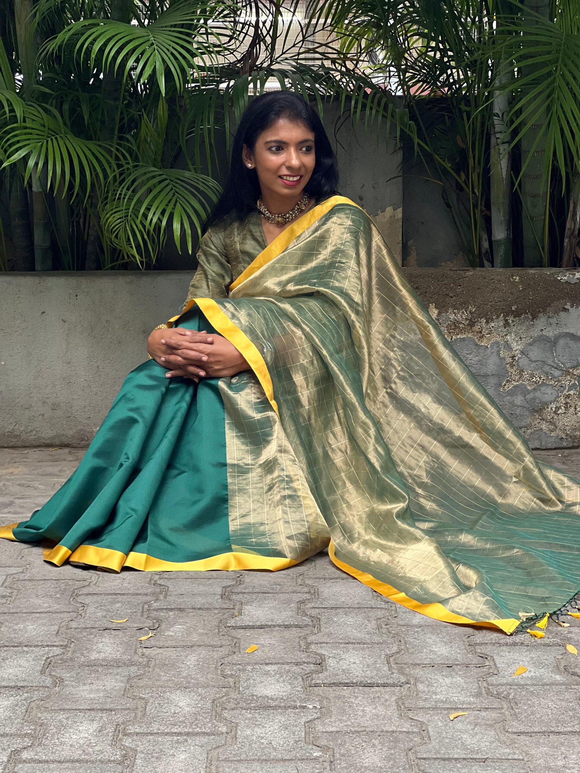 Green-silk-and-organza-saree-with-zari-checks-and-yellow-satin-border-2.jpg