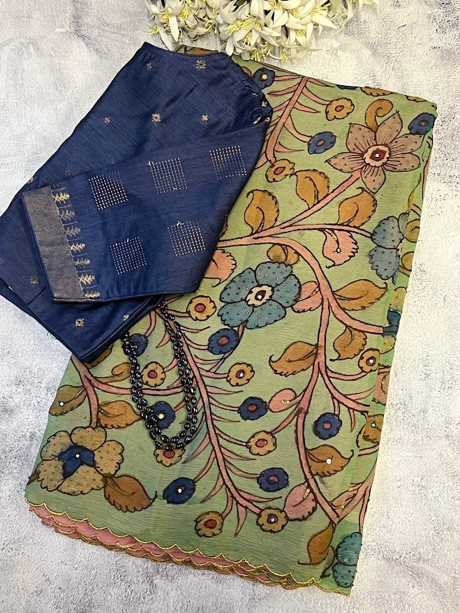 Chiffon kalamkari saree