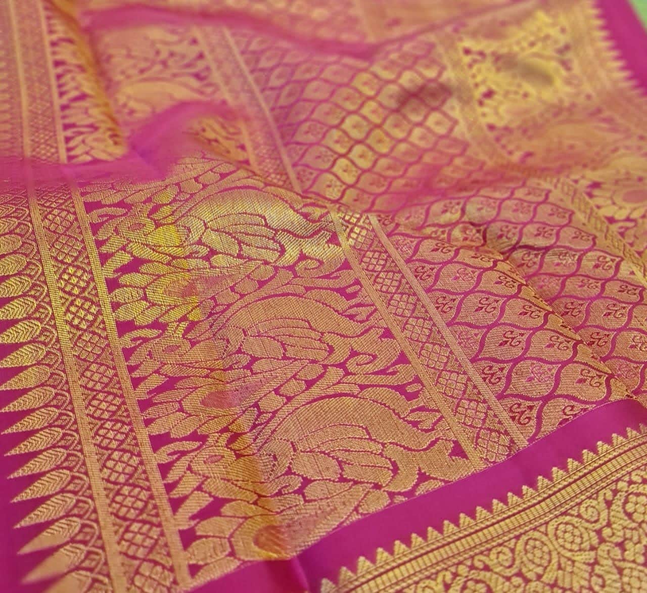 Haathee- Yellow and rani pink Kanchipuram silk (3)