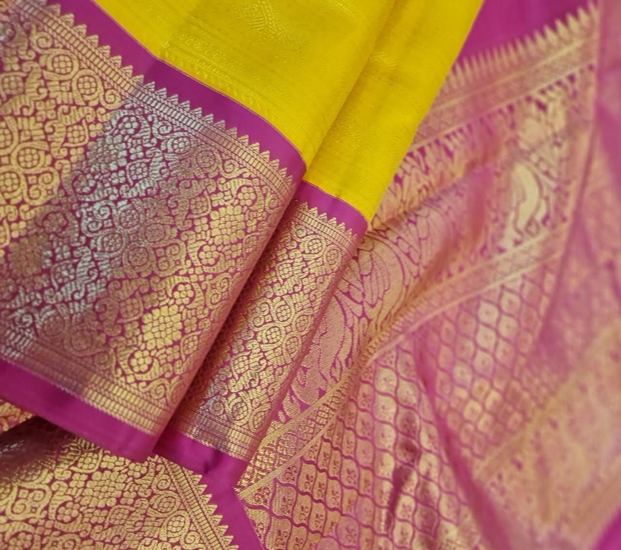 Haathee- Yellow and rani pink Kanchipuram silk (6)