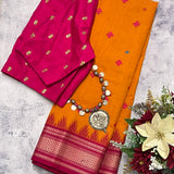 Kanchi cotton saree with silk border and Kutch embroidery