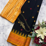 Kanchi cotton saree with silk border and Kutch embroidery