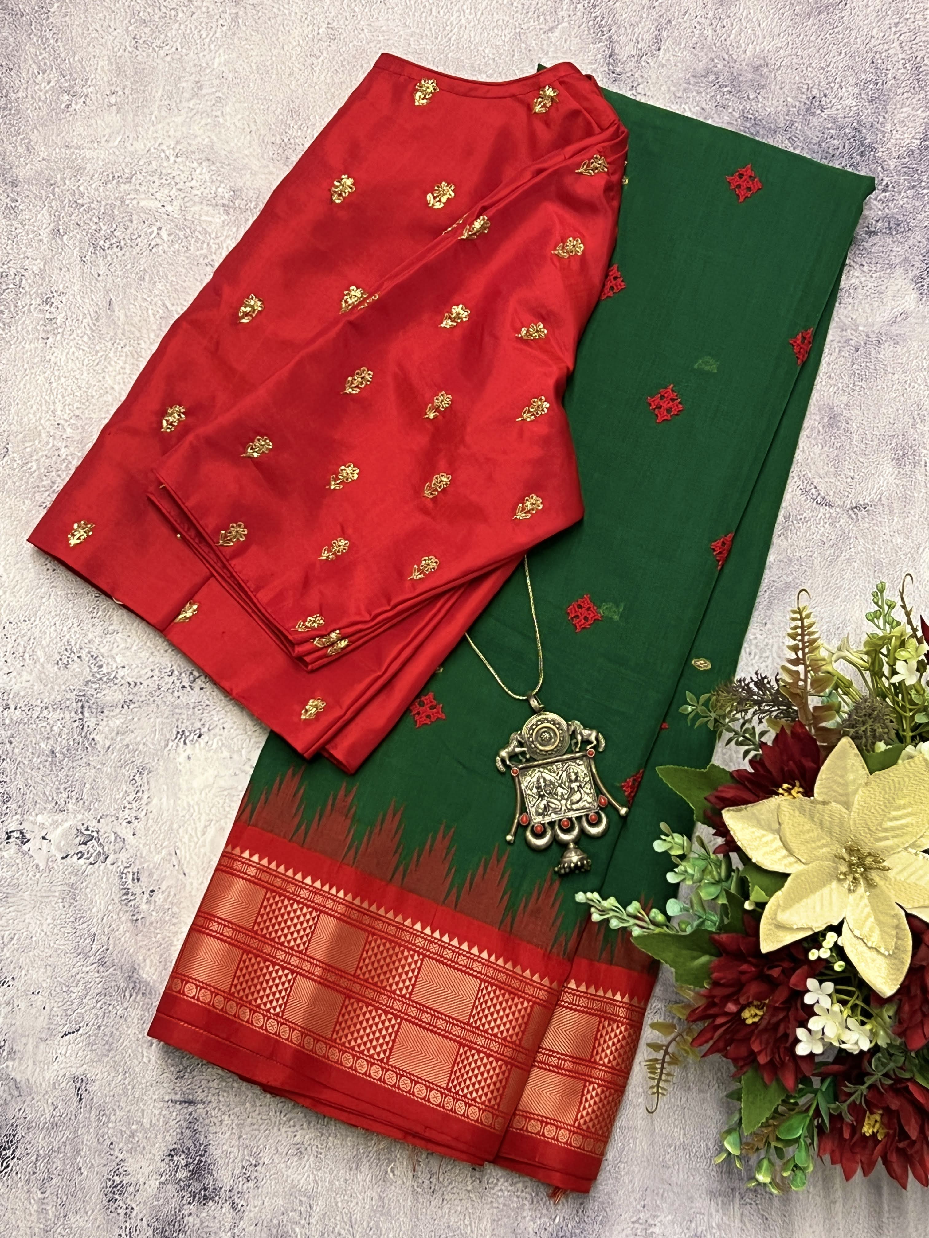 Kanchi cotton saree with silk border and Kutch embroidery