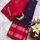 Kanchi cotton saree with silk border and Kutch embroidery