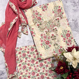 White pink mughal print cotton set