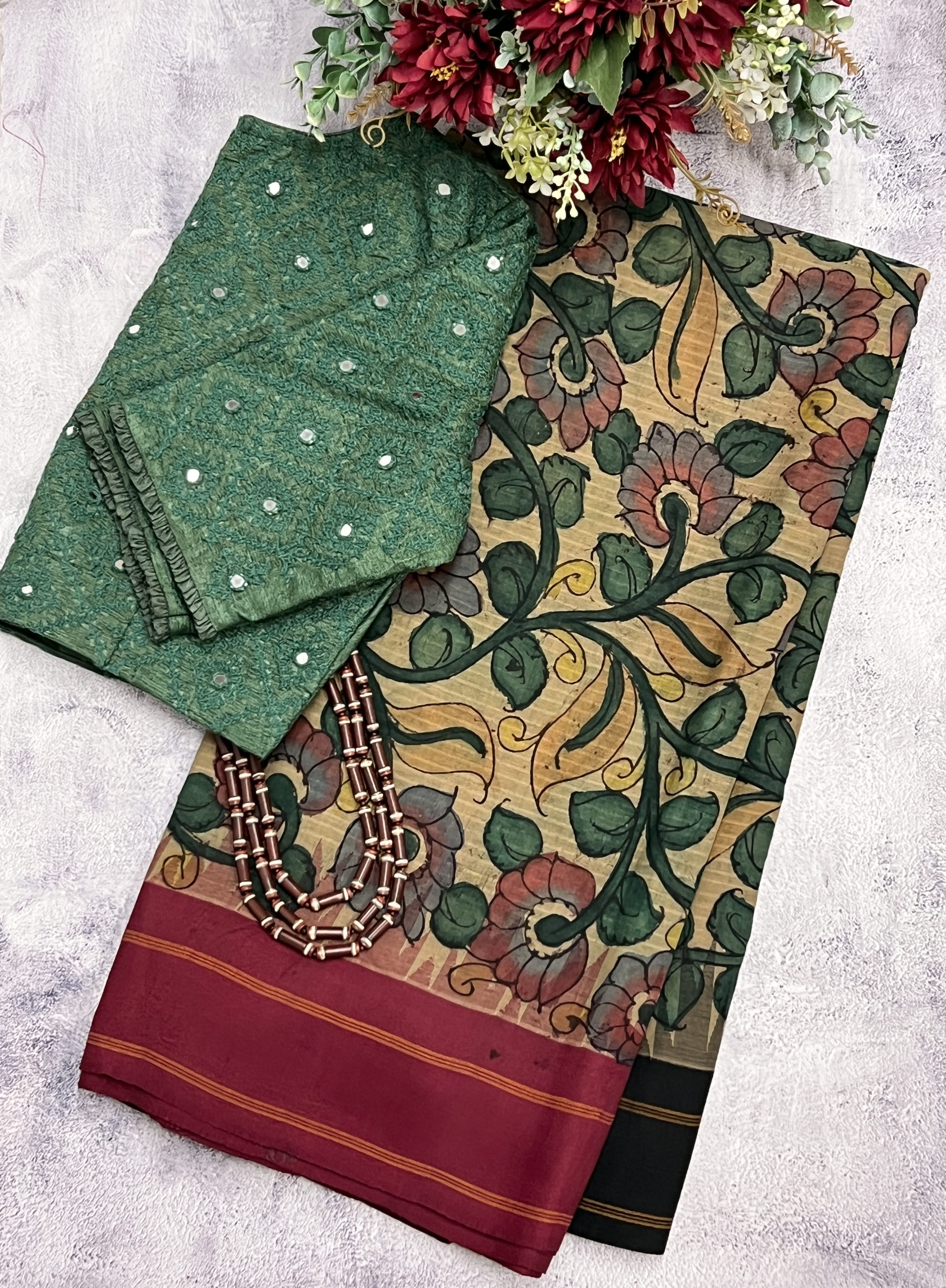 Iniya kalamkari saree with silk border