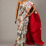 Kalpataru sea of life kalamkari painted kanchi silk saree