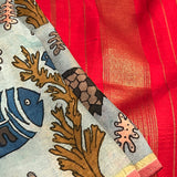 Kalpataru sea of life kalamkari painted kanchi silk saree