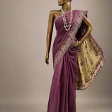 Jhalar plum beige  organza cutwork saree