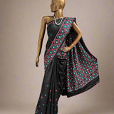 Tushara Black teal kutch embroidered tussar saree