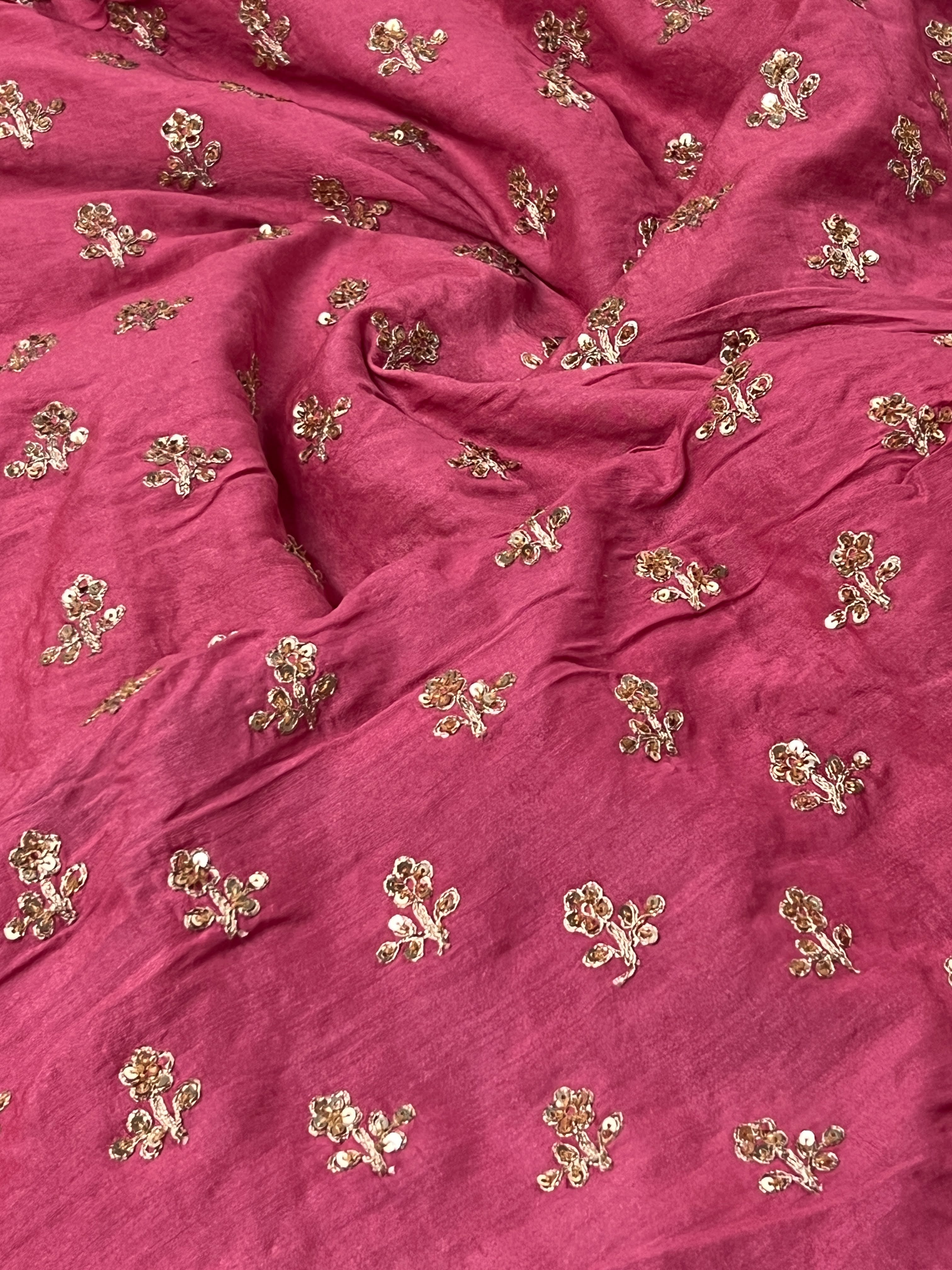 Sequin embroidered tussar fabric