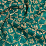 Teal embroidered tussar fabric