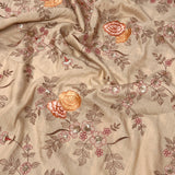 Beige embroidered tussar fabric