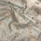 Pale blue embroidered tussar fabric