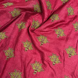 Fuschia embroidered tussar fabric