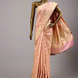 Light pink handwoven pure silk saree with all over floral pattern in Benaras weave