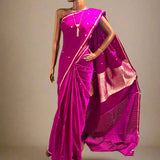 Magenta handwoven pure silk saree with small flower buttis in Benaras weave