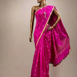 Rani pink pure silk with gold and silver flower buttis in benaras weave