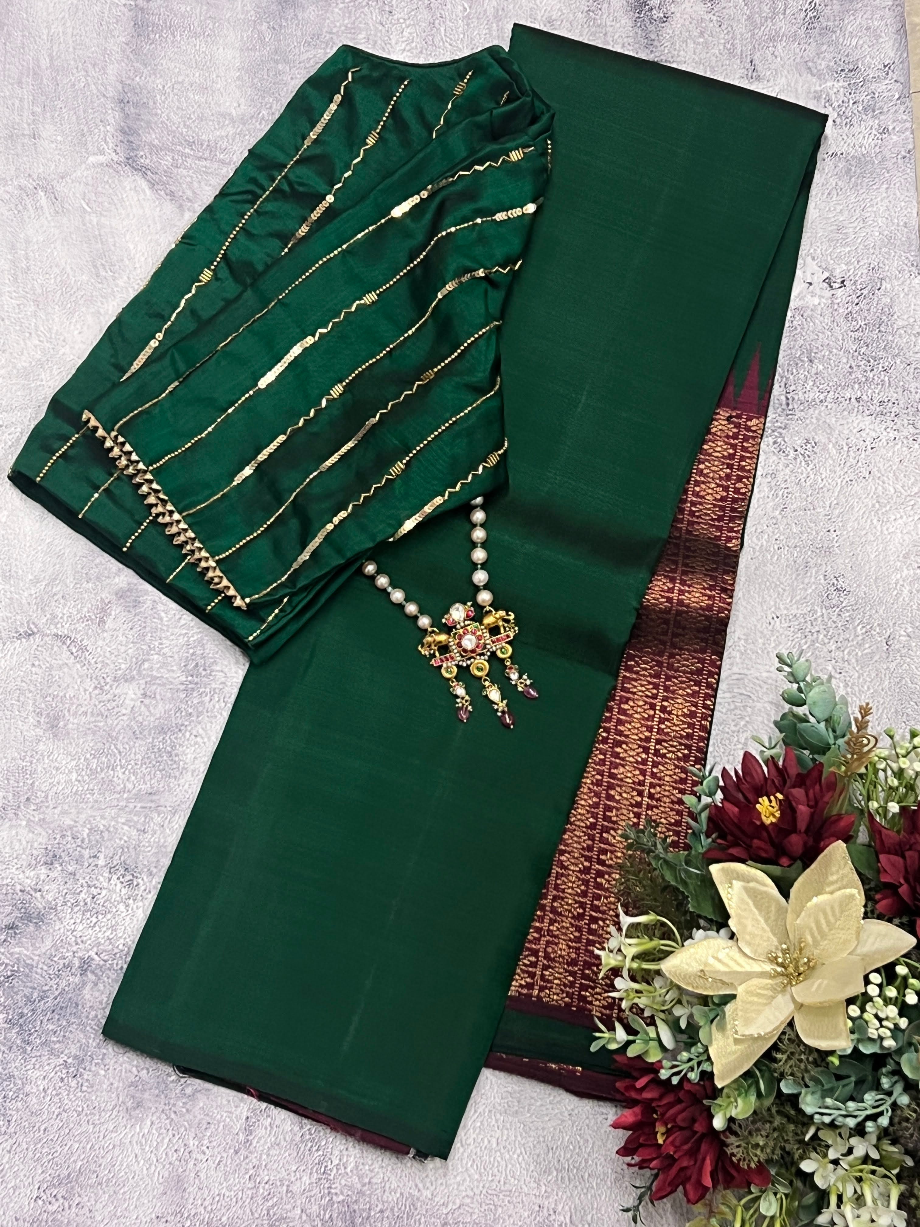 Colour block kanchipuram silk saree