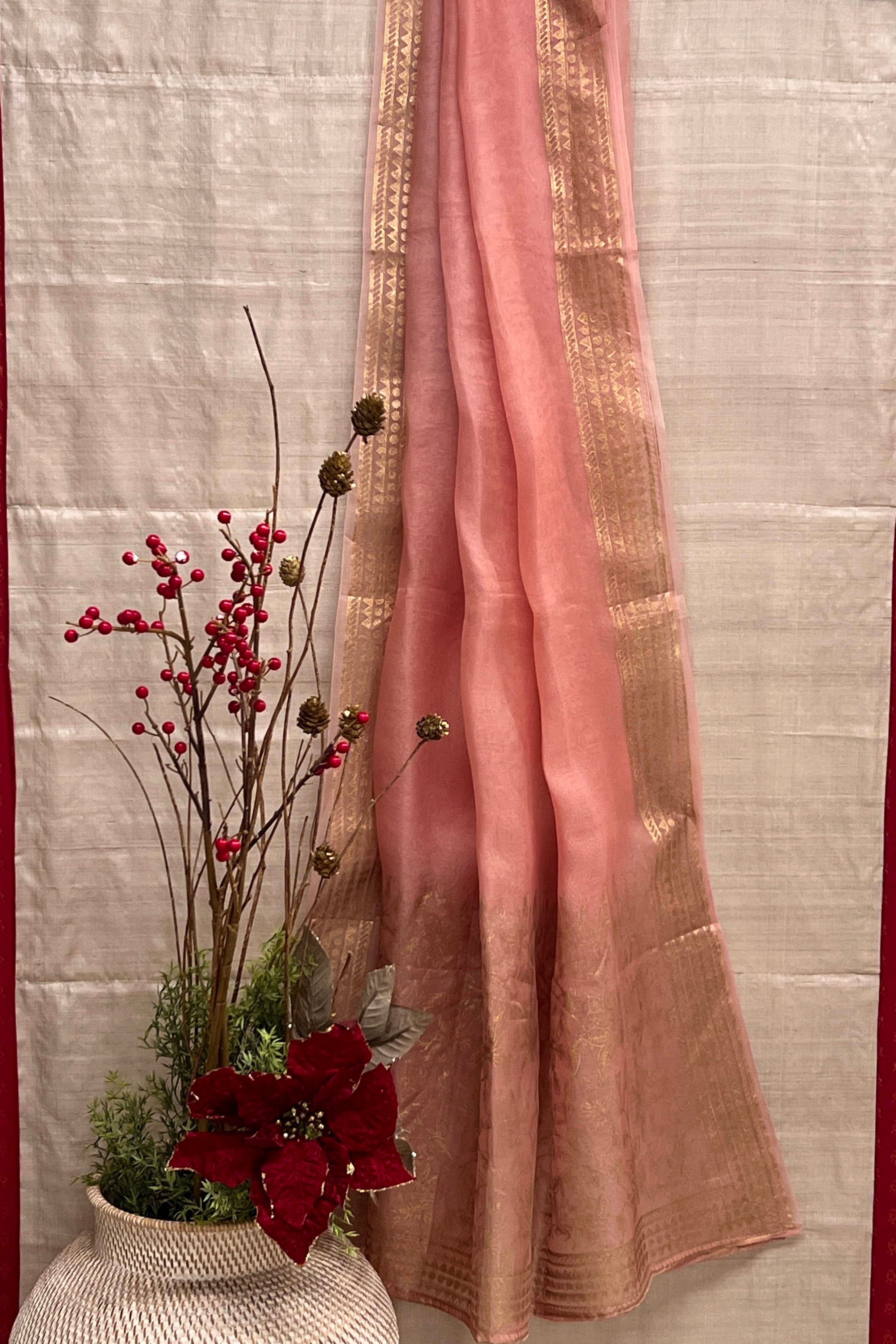 Gold printed organza dupatta