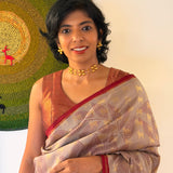 Maroon Zari Striped Silk Sleeveless Blouse