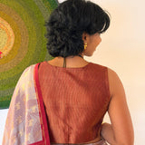 Maroon Zari Striped Silk Sleeveless Blouse