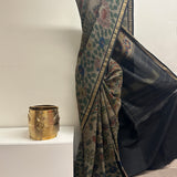 Kalpataru Flora and Fauna Kalamkari Silk Saree - Black