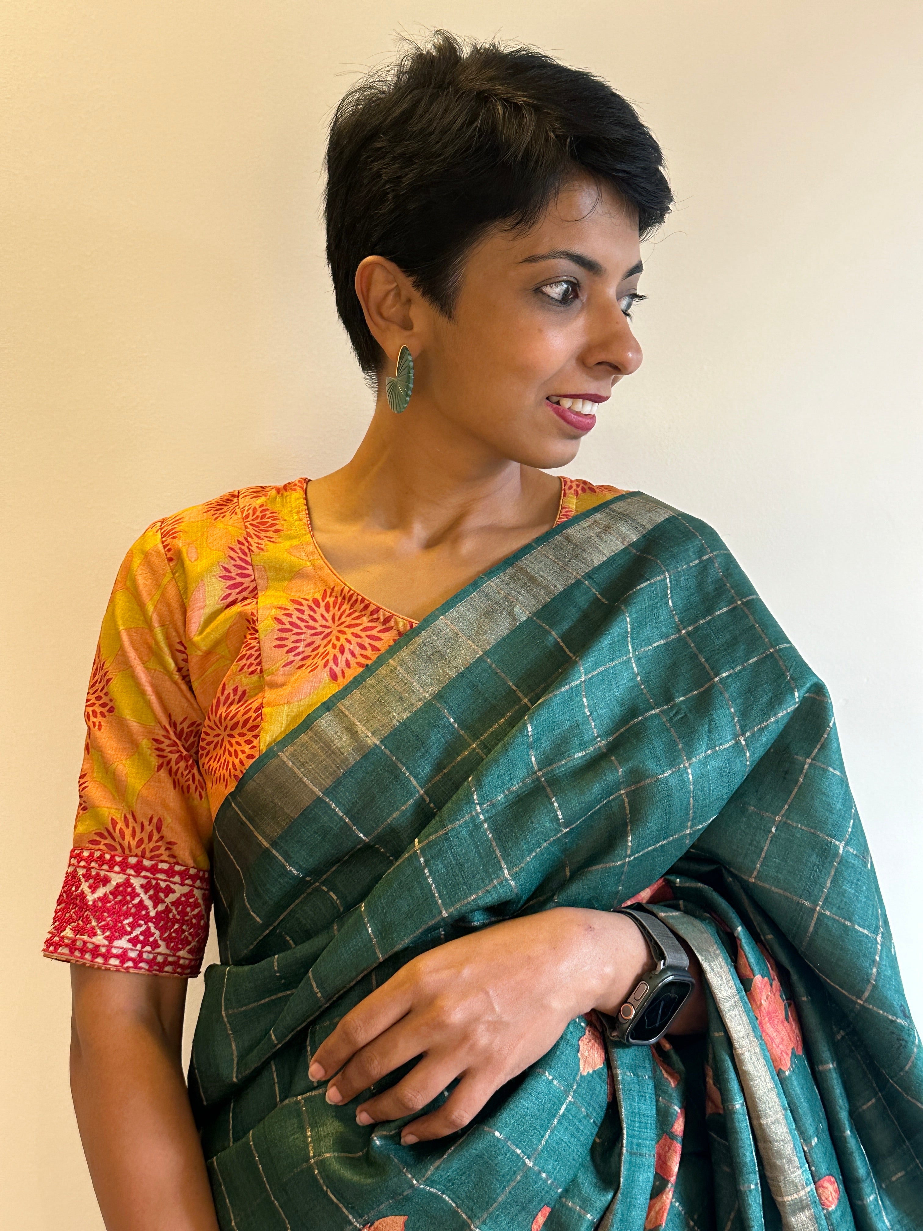 Printed tussar blouse