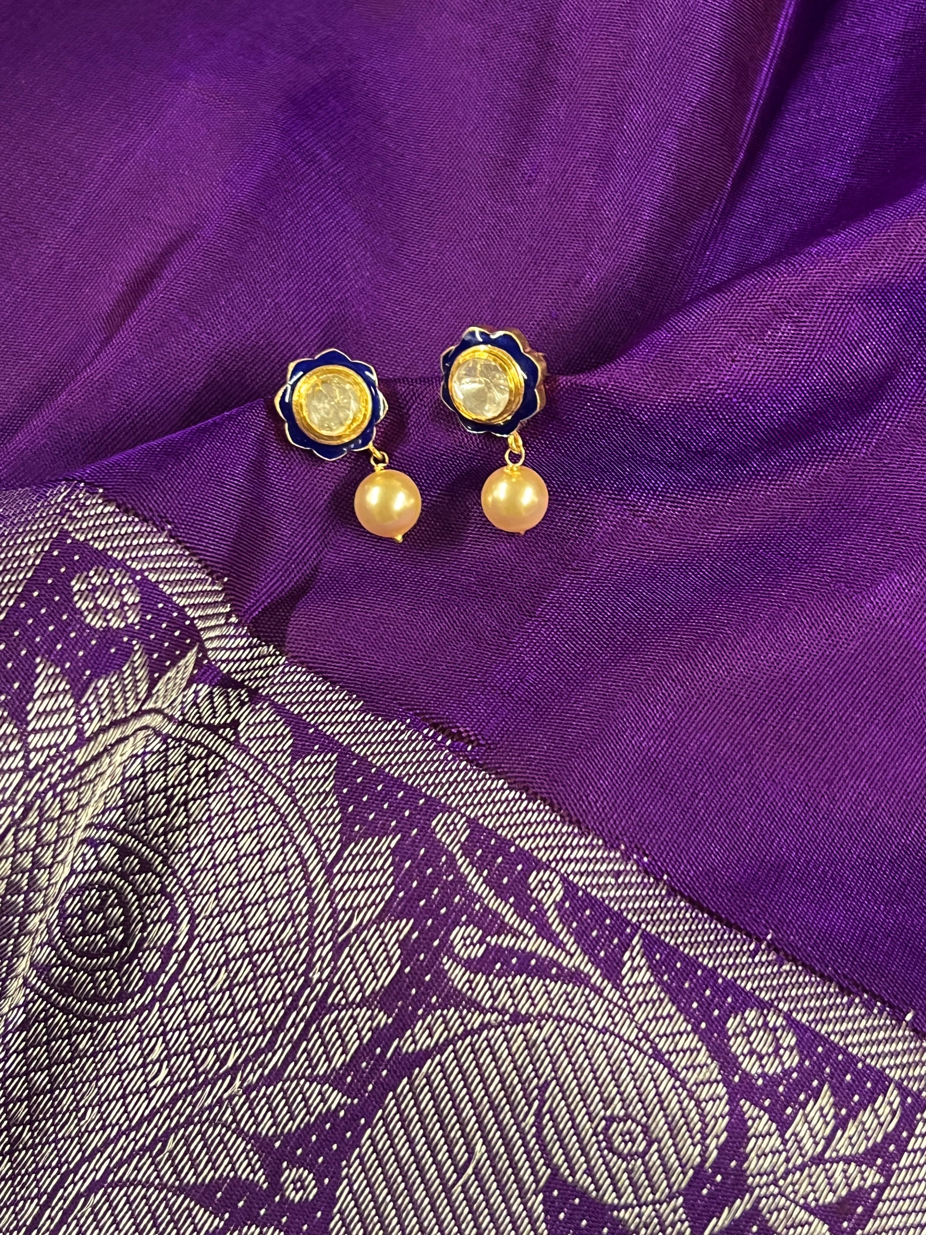 Silver polki with  meenakari earring