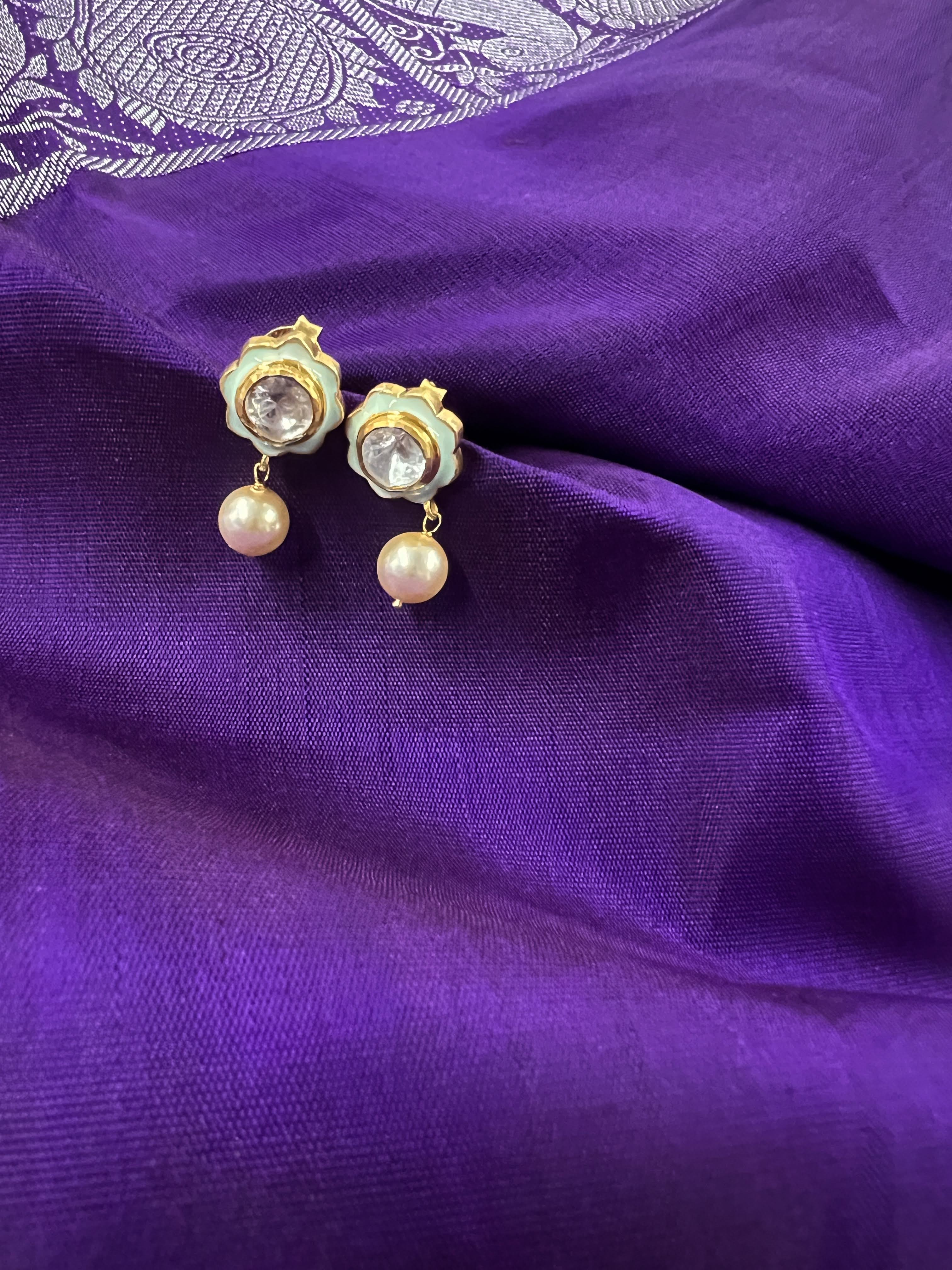 Silver polki with  meenakari earring