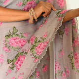 Fiza Sprig Chiffon Saree - Pink