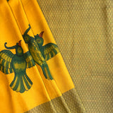 Kalpataru Parakeet Kalamkari Silk Saree - Mustard