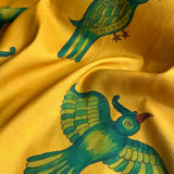 Kalpataru Parakeet Kalamkari Silk Saree - Mustard