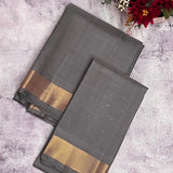 Sah A Steel grey pure silk veshti set