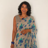 Fiza Sprig Chiffon Saree - Teal
