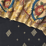 Kalpataru Half and Half Kalamkari Silk Saree - Black and Beige