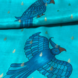 Kalpataru Parakeets in Rain Kalamkari Silk Saree - Teal