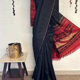 Kalpataru Floral Kalamkari Silk Saree - Black and Red