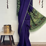 Kalpataru Floral Kalamkari Silk Saree - Violet and Green