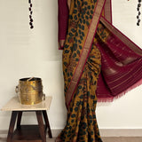Kalpataru Floral Trellis Kalamkari Silk Saree - Mustard