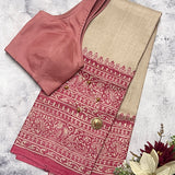 Veena block printed border saree