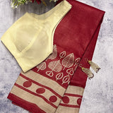 Veena dot block printed tussar saree