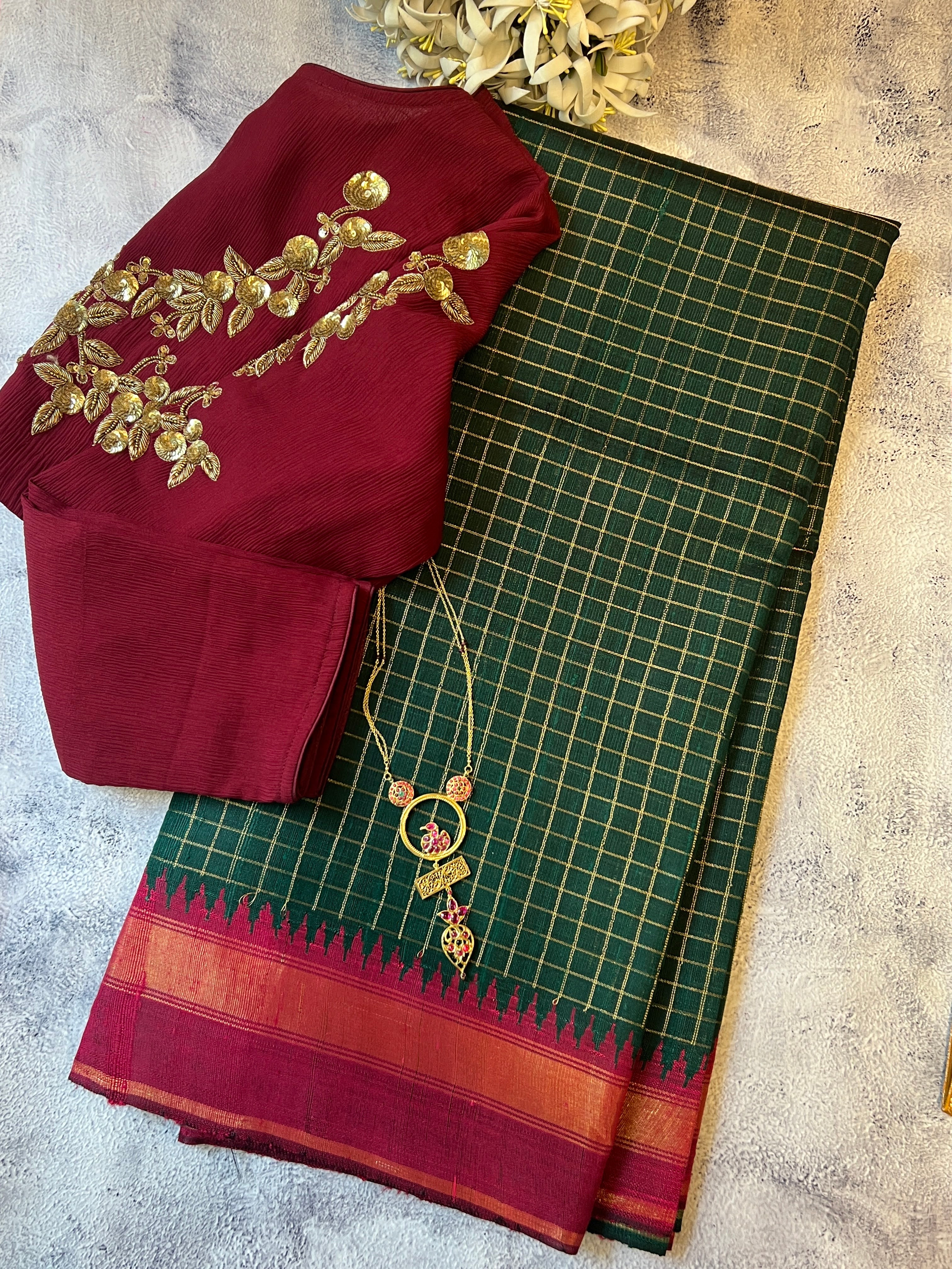 Checked handloom silk saree