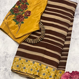 Striped Chiffon saree with tussar border