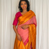 Mishrita Twin Border Chiffon Saree - Pink, Mustard and Fuchsia