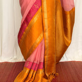 Mishrita Twin Border Chiffon Saree - Pink, Mustard and Fuchsia