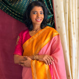 Mishrita Twin Border Chiffon Saree - Pink, Mustard and Fuchsia