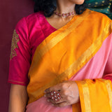 Mishrita Twin Border Chiffon Saree - Pink, Mustard and Fuchsia