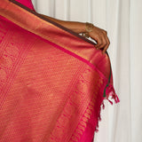 Mishrita Meenakari Border Chiffon Saree - Brown, Pink and Orange